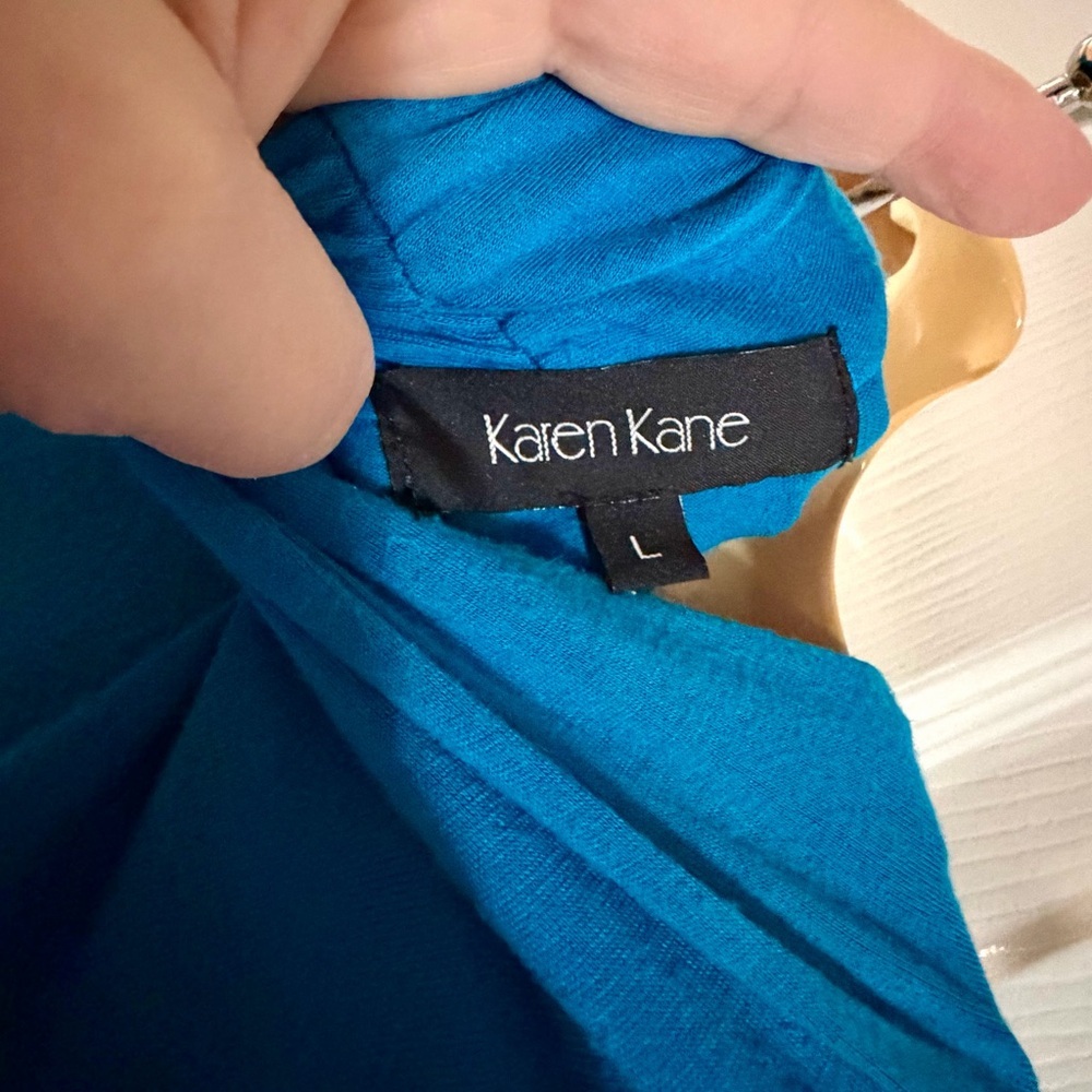 Karen Kane Blue Faux Wrap Draped Long Sleeve Top Size L - Picture 4 of 4